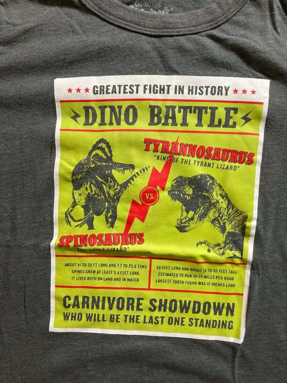 OshKosh B'gosh Dino Battle Graphic T-Shirt Gray Size 7